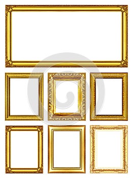 Set 7 Of Antique Gold Frames Ã¢â¬â Isolated On White